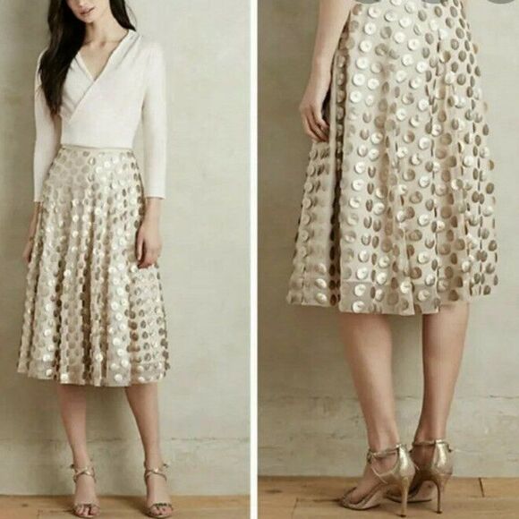 NWOT Eva Franco Anthropologie Gold Shimmer Spot Skirt - Picture 2 of 9